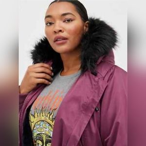 🟣Torrid NWT Fur-Lined PARKA - Nylon Hooded Faux Fur Trim PURPLE